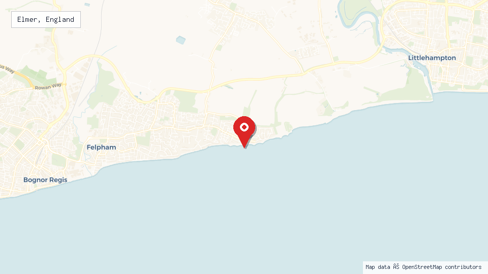 Street map of Elmer, England with location pin