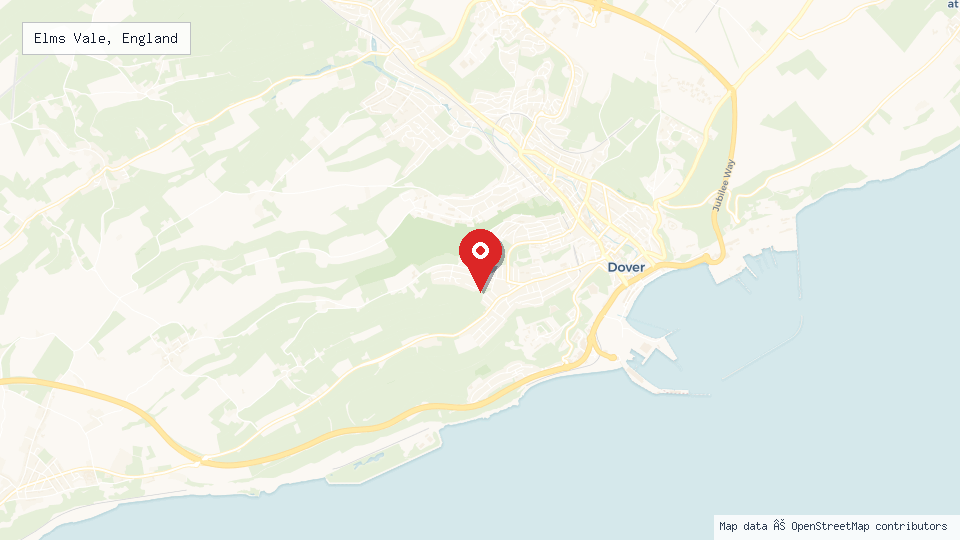 Street map of Elms Vale, England with location pin