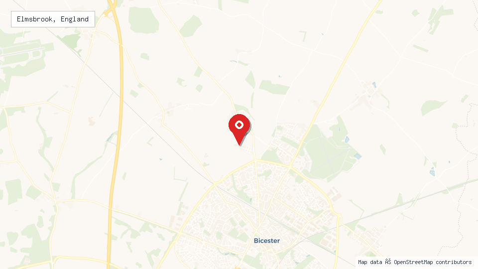 Street map of Elmsbrook, England with location pin