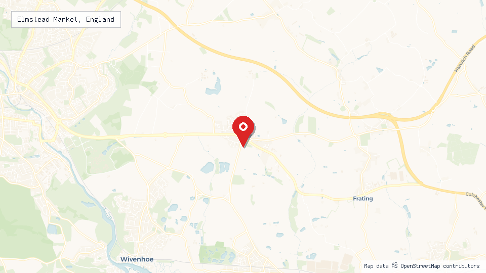 Street map of Elmstead Market, England with location pin
