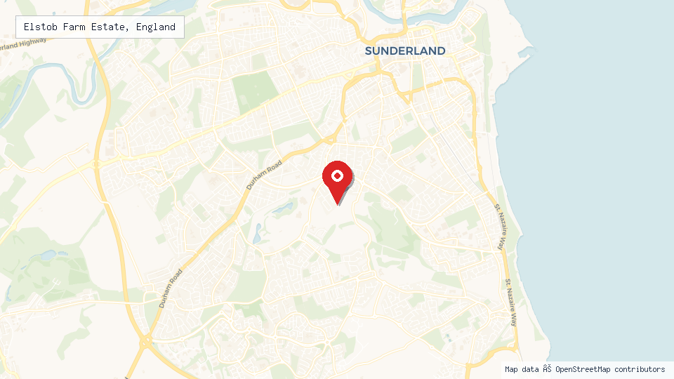 Street map of Elstob Farm Estate, England with location pin