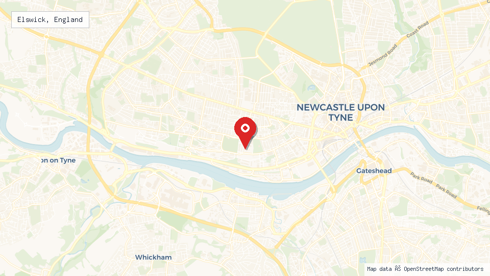 Street map of Elswick, England with location pin