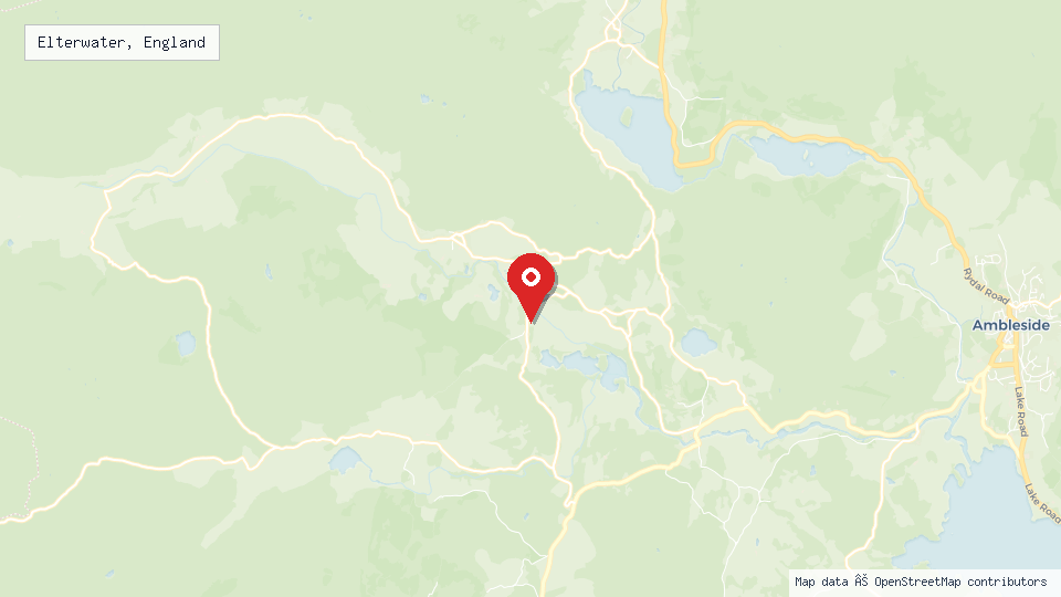 Street map of Elterwater, England with location pin