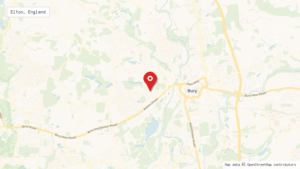 Street map of Elton, England with location pin