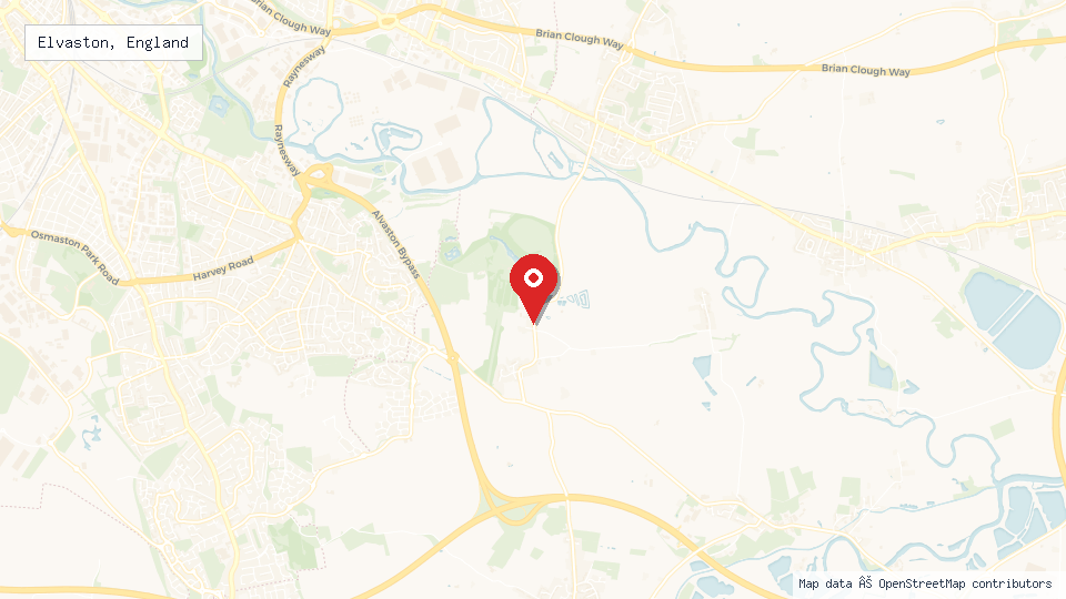 Street map of Elvaston, England with location pin