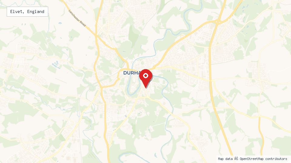 Street map of Elvet, England with location pin