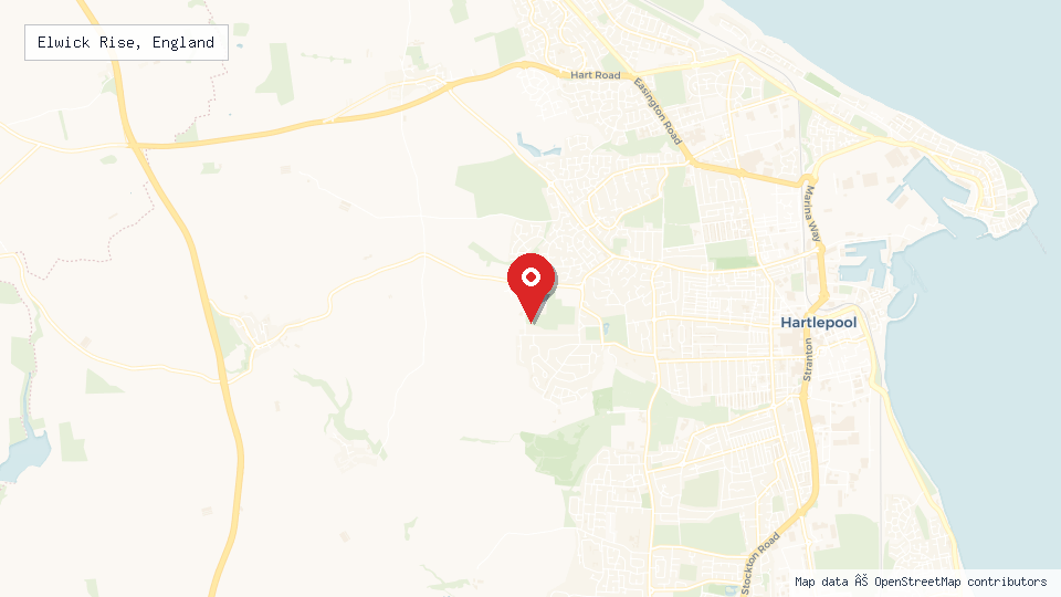 Street map of Elwick Rise, England with location pin