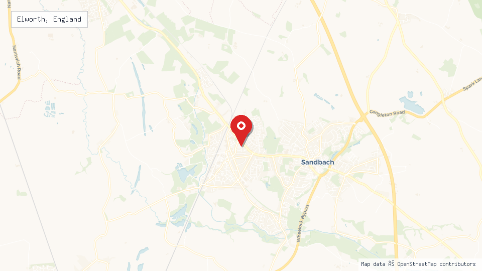 Street map of Elworth, England with location pin