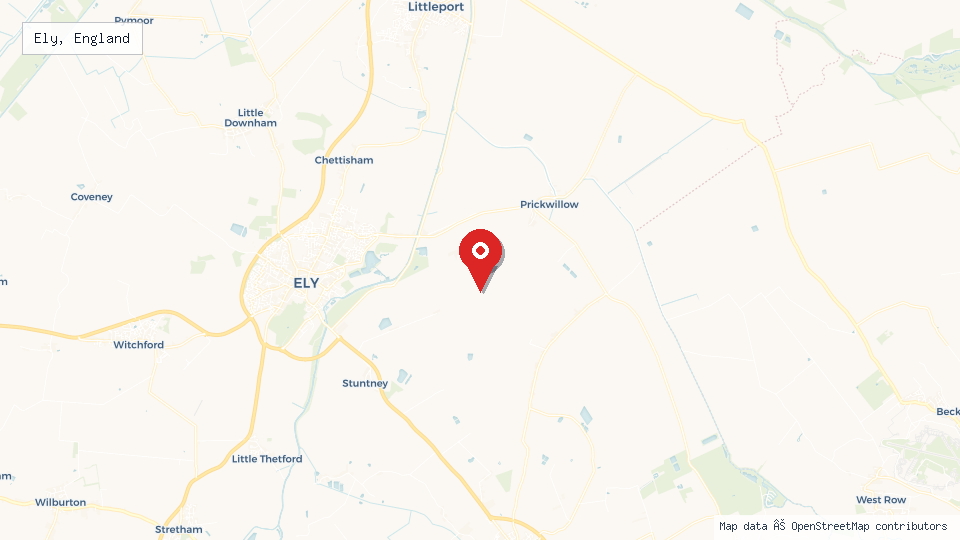 Street map of Ely, England with location pin
