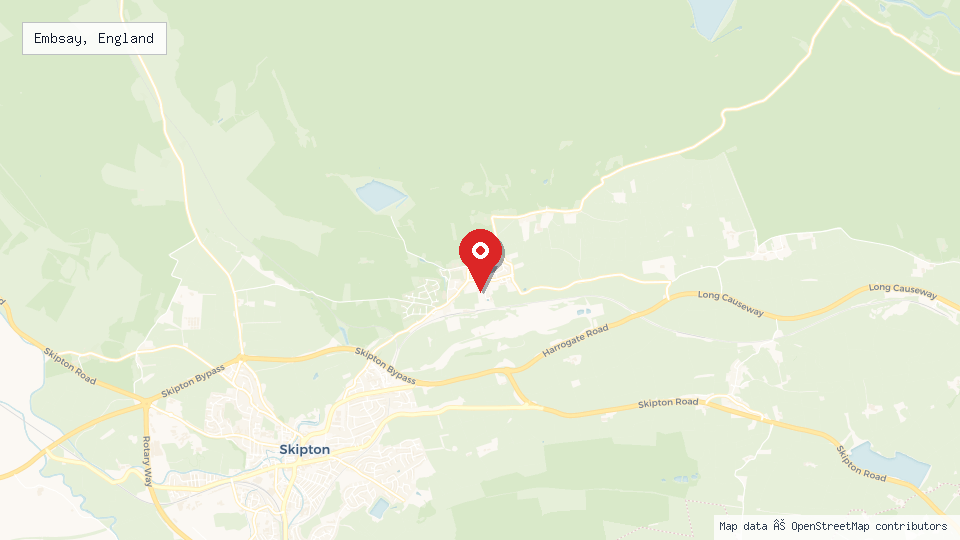 Street map of Embsay, England with location pin