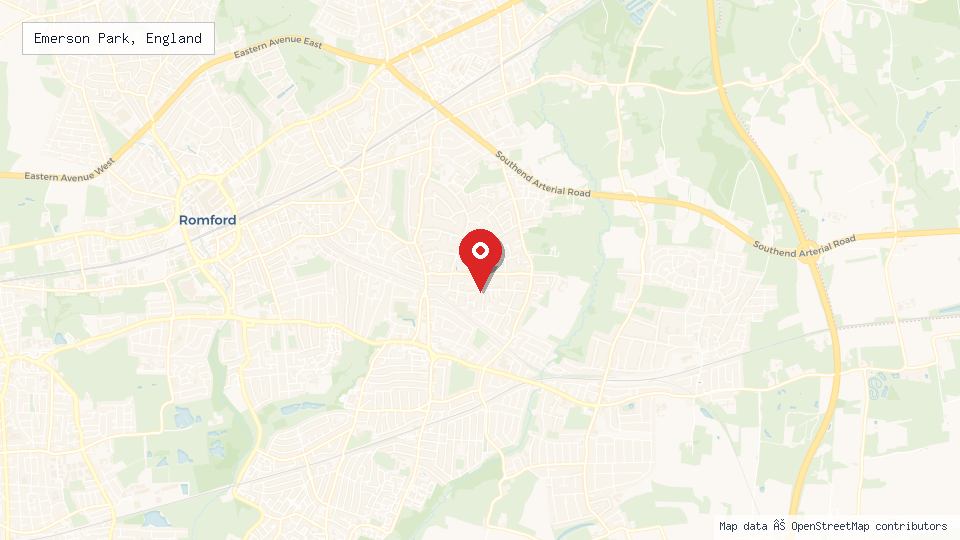 Street map of Emerson Park, England with location pin