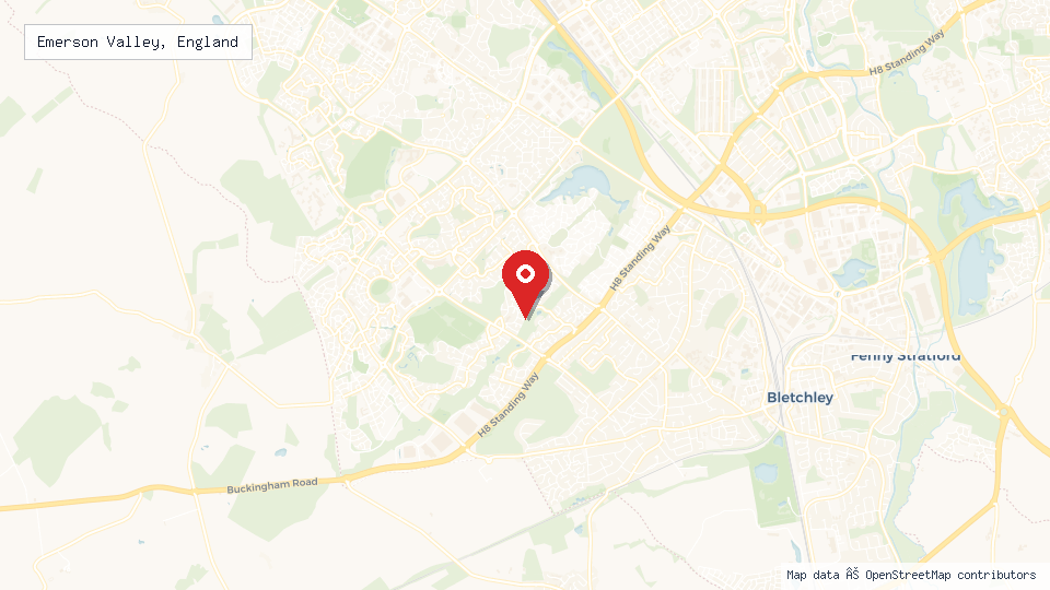 Street map of Emerson Valley, England with location pin