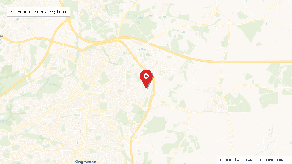 Street map of Emersons Green, England with location pin