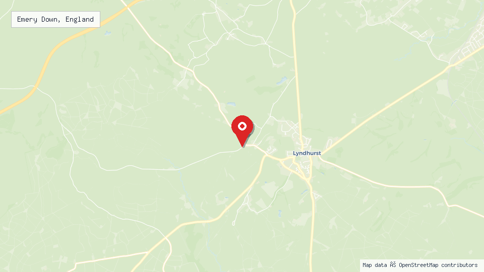 Street map of Emery Down, England with location pin