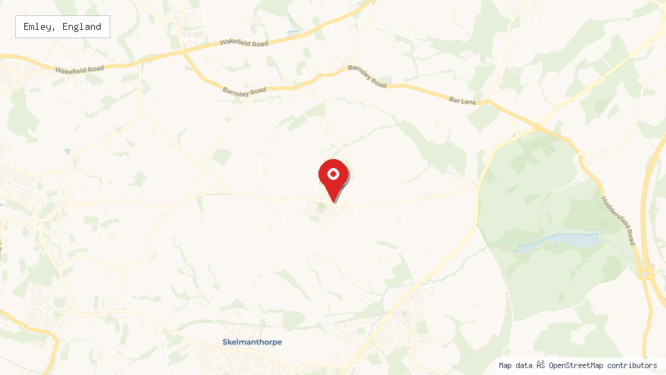 Street map of Emley, England with location pin