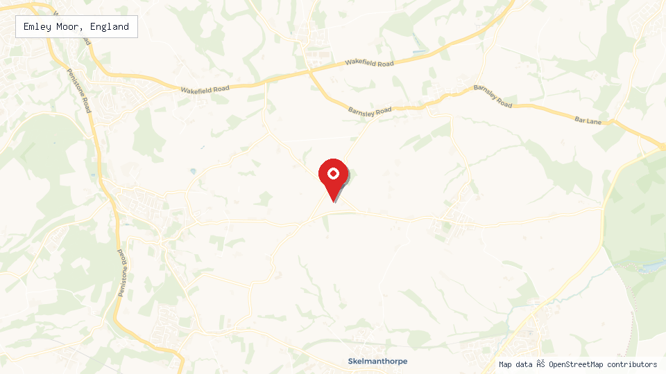 Street map of Emley Moor, England with location pin