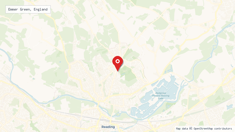 Street map of Emmer Green, England with location pin
