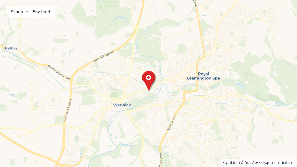 Street map of Emscote, England with location pin