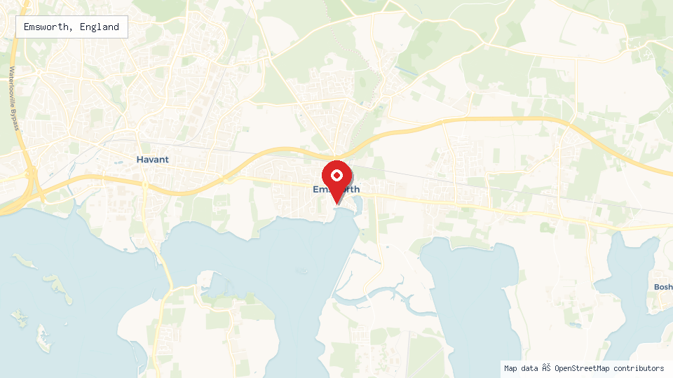 Street map of Emsworth, England with location pin