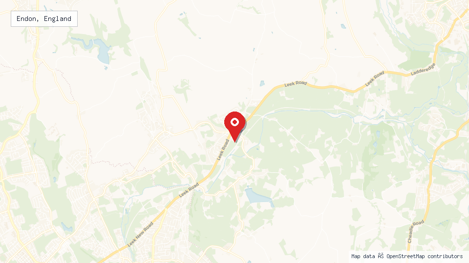 Street map of Endon, England with location pin