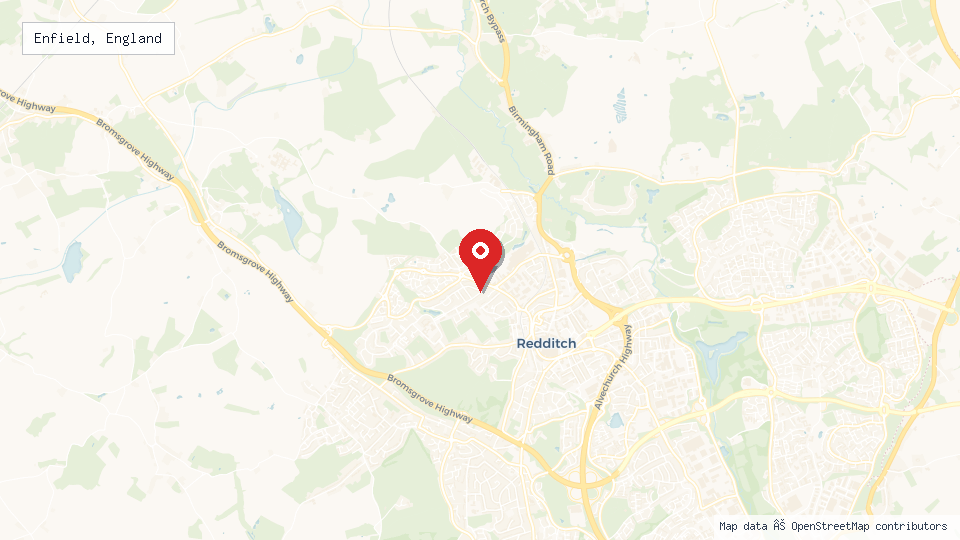 Street map of Enfield, England with location pin