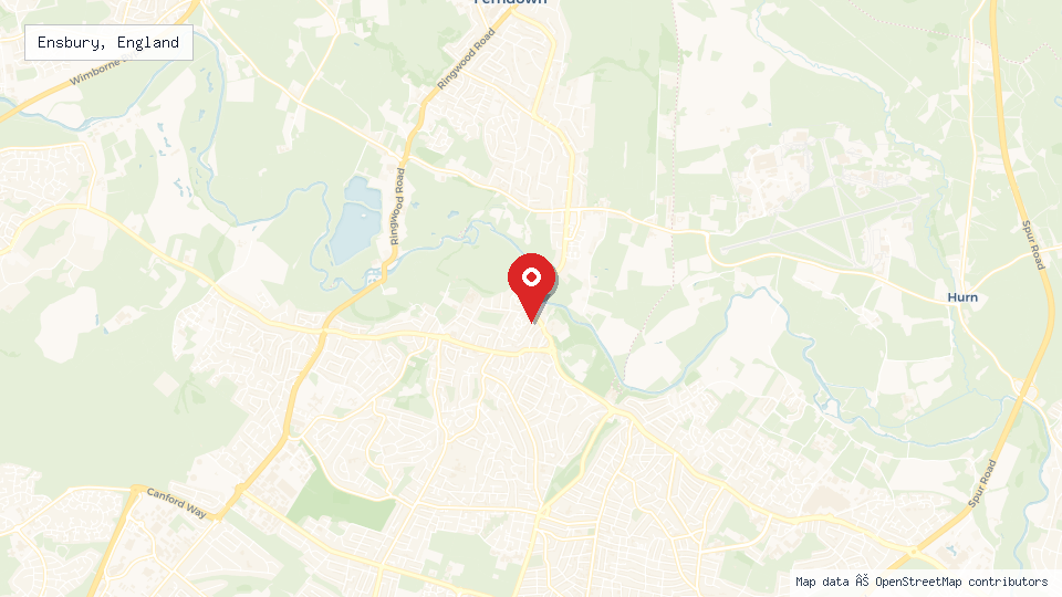 Street map of Ensbury, England with location pin
