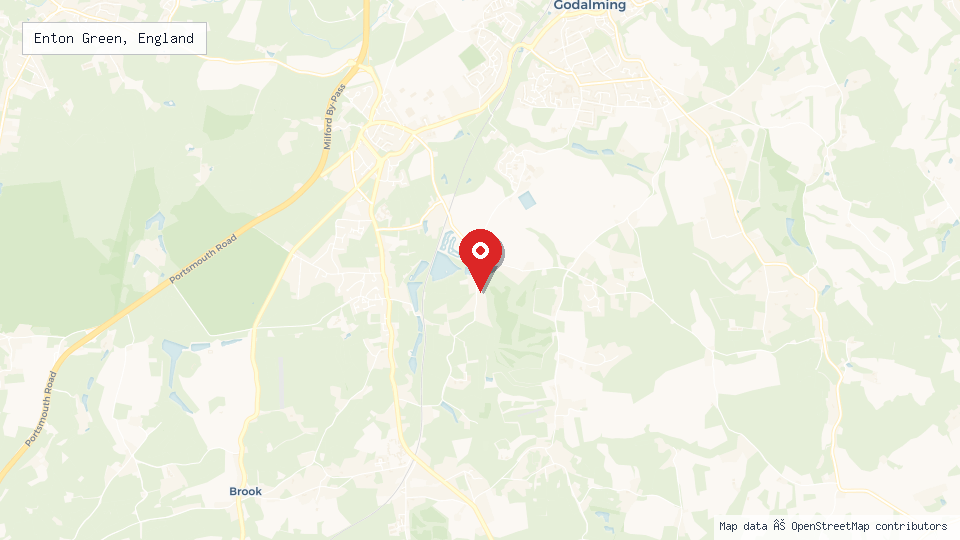 Street map of Enton Green, England with location pin