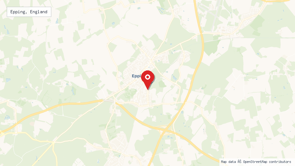 Street map of Epping, England with location pin