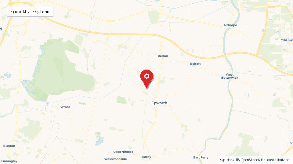 Street map of Epworth, England with location pin