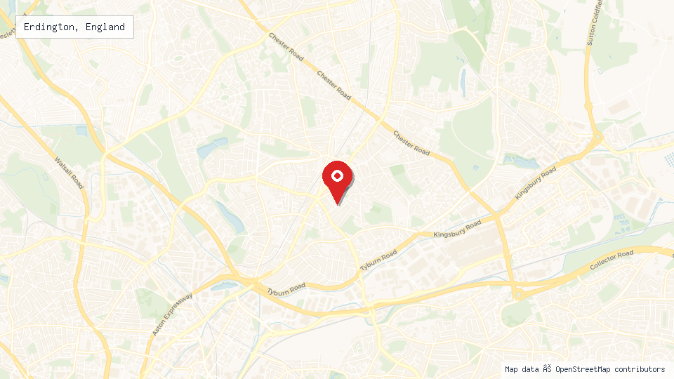 Street map of Erdington, England with location pin