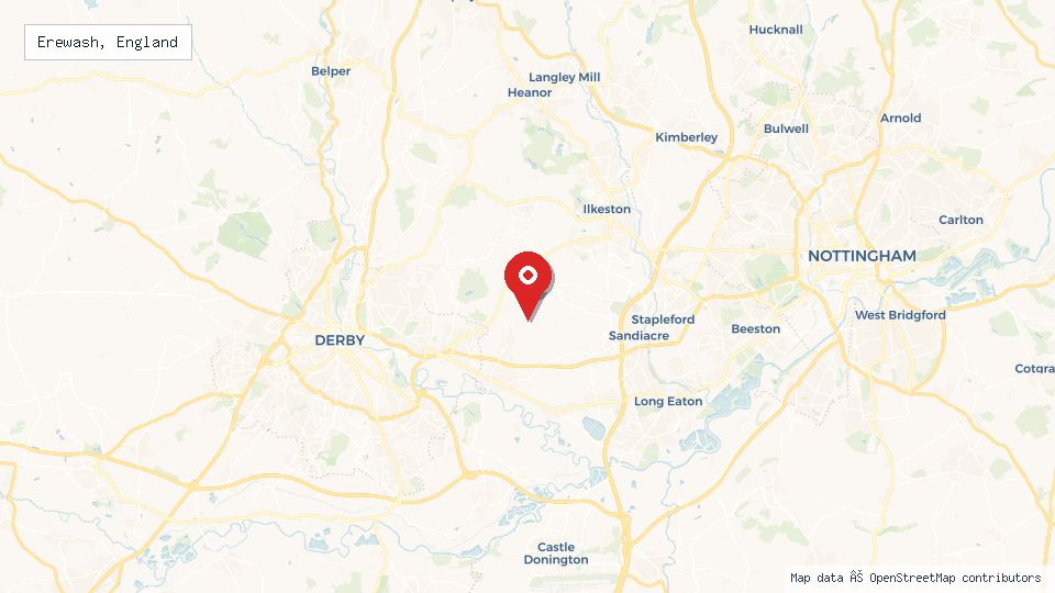 Street map of Erewash, England with location pin