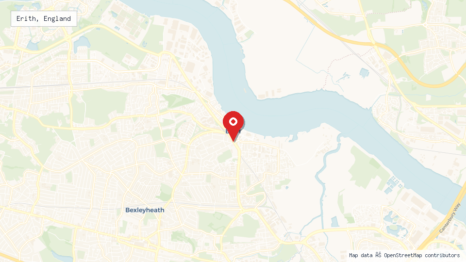Street map of Erith, England with location pin