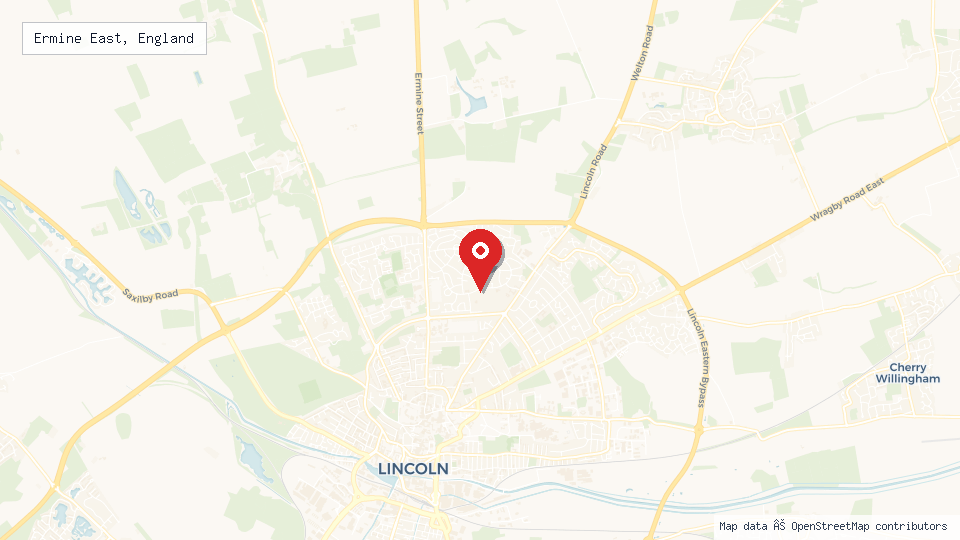 Street map of Ermine East, England with location pin
