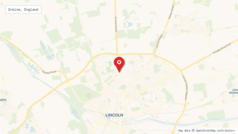 Street map of Ermine, England with location pin