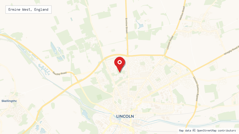 Street map of Ermine West, England with location pin
