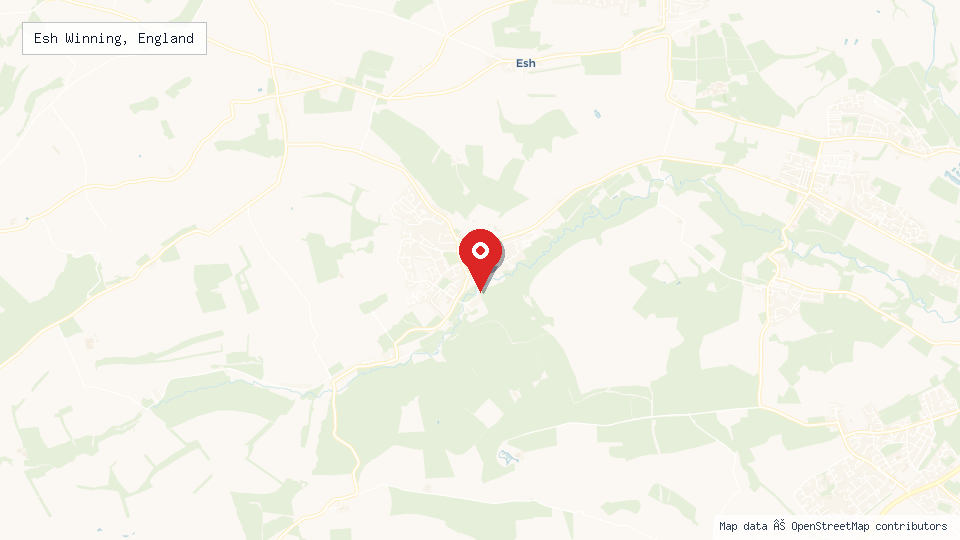 Street map of Esh Winning, England with location pin