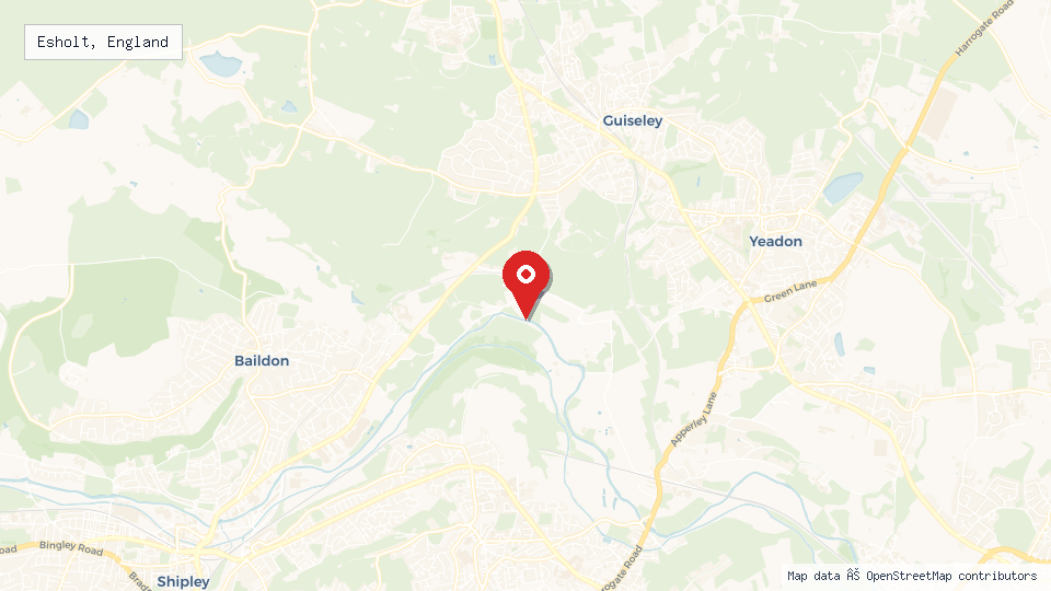 Street map of Esholt, England with location pin