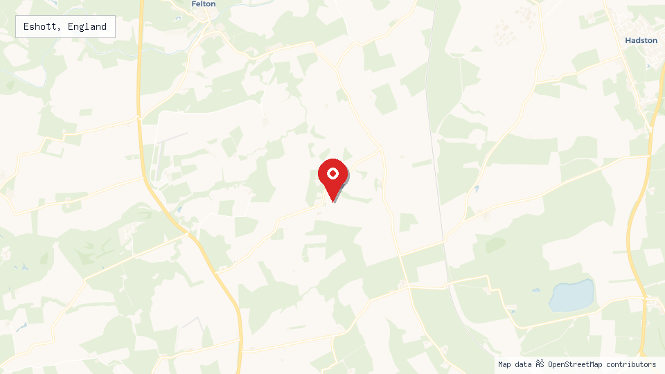 Street map of Eshott, England with location pin