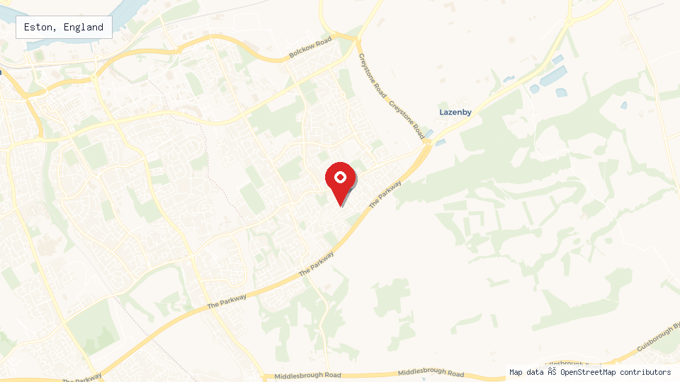 Street map of Eston, England with location pin