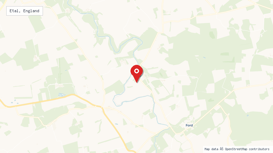 Street map of Etal, England with location pin