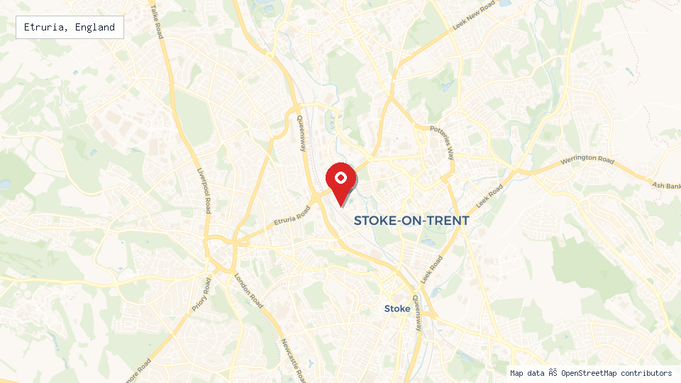Street map of Etruria, England with location pin