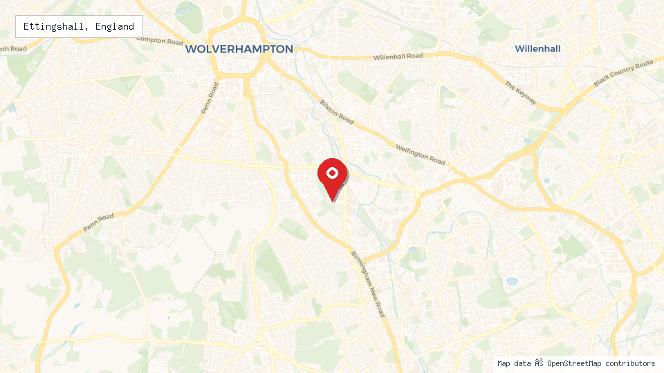 Street map of Ettingshall, England with location pin