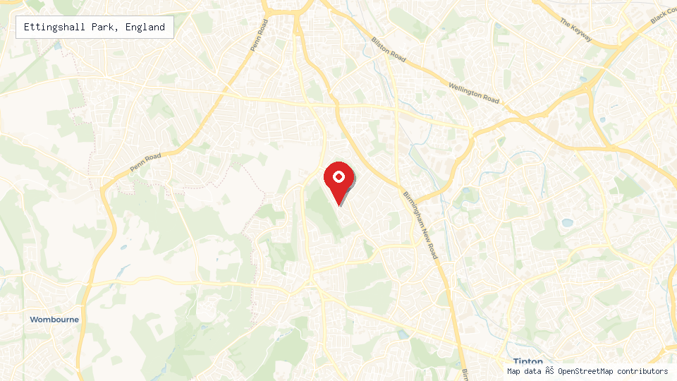 Street map of Ettingshall Park, England with location pin