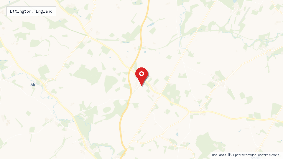 Street map of Ettington, England with location pin
