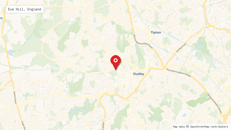 Street map of Eve Hill, England with location pin