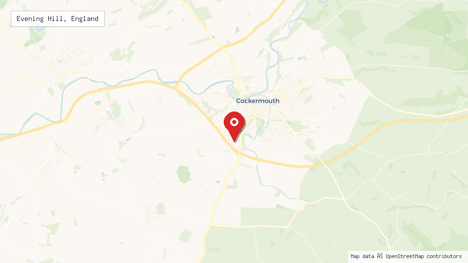 Street map of Evening Hill, England with location pin