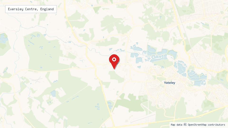 Street map of Eversley Centre, England with location pin