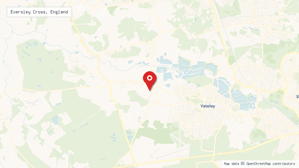 Street map of Eversley Cross, England with location pin