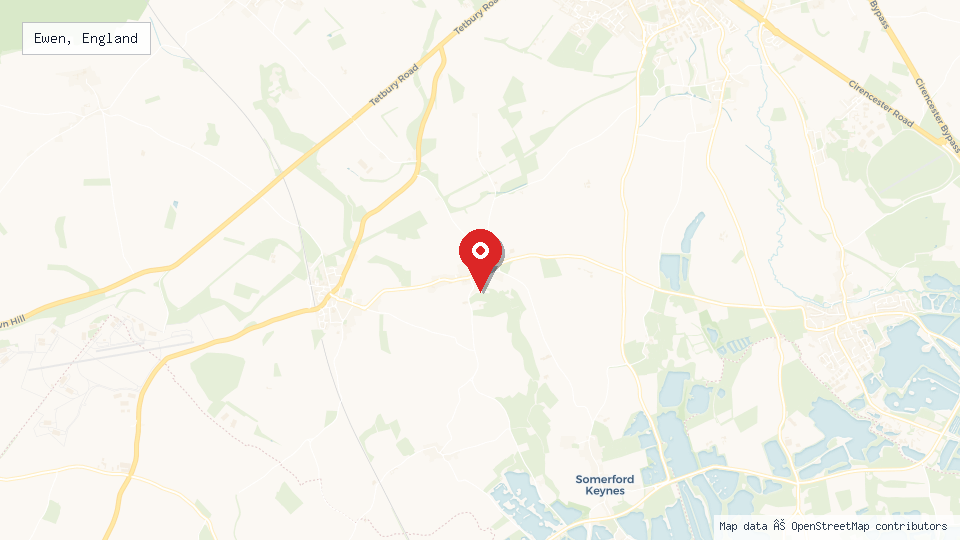 Street map of Ewen, England with location pin