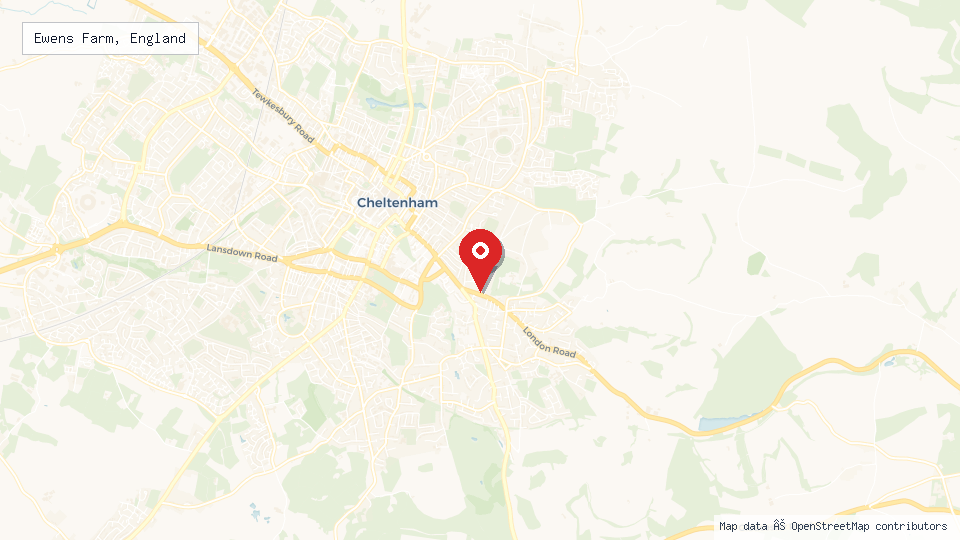 Street map of Ewens Farm, England with location pin